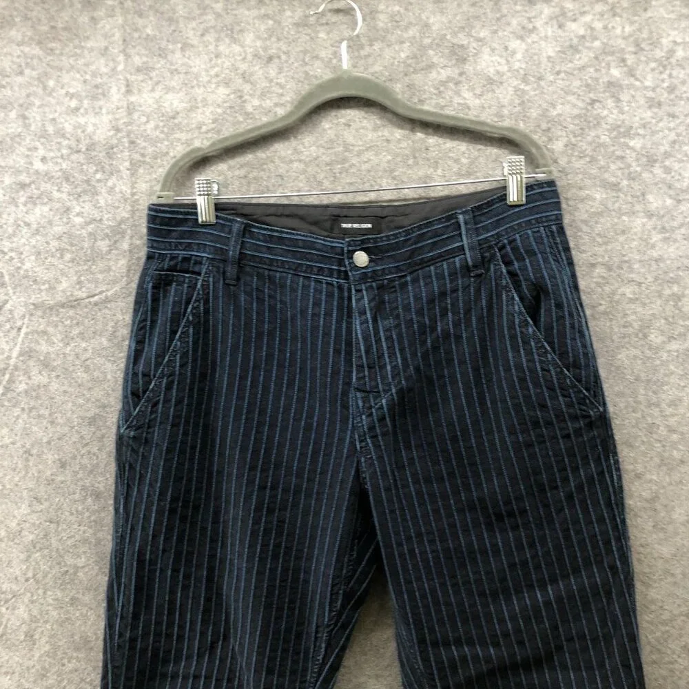 True Religion Devin‎ Cropped Trouser Jeans Mens 32 Blue Striped Dark Wash